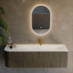 Mondiaz KURVE-DLUX Ensemble de meuble de salle de bains - 145x46x40cm - 1 tiroir - 1 porte - lavabo solid surface - droit - 1 trou de robinet - Shadow SW1414478
