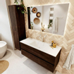 Mondiaz VICA ensemble de meuble de salle de bain - 120cm - meuble sous-vasque marron foncé - 2 tiroirs - lavabo cloud milieu - 1 trou de robinet - couleur talc - miroir LED - version XL 60cm de haut SW1095552