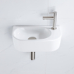 QeramiQ Fuente Ensemble de Lavabo - 40x21.5x12cm - droit - lisse - demi-rond - 1 trou de robinet - céramique - ensemble de robinet en acier inoxydable brossé - bouchon de vidange - siphon réduit - blanc brillant SW1232809