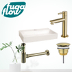 FugaFlow Eccelente Arredo Pack Lave-mains - 38x7x24cm - 1 trou de robinet - céramique - robinet Laiton brossé - Blanc SW1125331