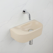 QeramiQ Fuente Ensemble de Lavabo - 40x21.5x12cm - strié - demi-rond - sans trou pour robinet - céramique - ensemble de robinet chrome - bouchon de vidange - siphon réduit - beige SW1233081