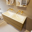 Mondiaz VICA-DLUX ensemble de meuble de salle de bain - 120cm - meuble sous-vasque oro - 2 tiroirs - lavabo encastré cloud double - sans trous de robinet - miroir modèle spot - version XL 60cm de haut - ostra SW1098338