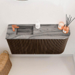 Mondiaz JOYA-DLUX Meuble de salle de bains - 81,6cm - arrondi droite couleur Walnut - Vasque FAYE position Gauche 1 trou de robinet couleur Sombra. SW1424756