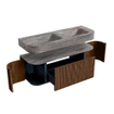 MONDIAZ THOR-DLUX 130cm meuble de salle de bains arrondi gauche + droite couleur Walnut avec 1 tiroir et 2 portes. Vasque suspendue CLOUD Double sans trou de robinet couleur Oza. SW1463997