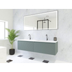 HR Matrix ensemble meuble de salle de bain 3d 160cm 2 tiroirs sans poignée avec bandeau de poignée couleur pétrole mat avec lavabo fin 2 trous de robinetterie blanc mat SW857147
