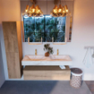 Mondiaz ALAN-DLUX Ensemble de meuble - 130cm - meuble Washed Oak mat - 1 tiroir - Lavabo Cloud Frappe suspendu - vasque Gauche et droite - 2 trous de robinet SW808609