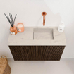 Mondiaz JOYA-DLUX 60cm toiletmeubel - kleur Walnut - Wastafel FAYE positie Rechts Zonder kraangat kleur Opalo. SW1422531