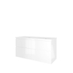 Proline elegant ensemble de meubles de salle de bain 120x46x62cm meuble 4 tiroirs a symétrique blanc brillant sans trous de robinetterie porcelaine blanc brillant SW349461