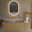 MONDIAZ KURVE-DLUX Meuble de salle de bains 135 cm arrondi à droite couleur Dusk avec 1 tiroir et 1 porte. Lavabo BIG MEDIUM à gauche sans trou de robinet Oza. SW1432992