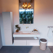 Mondiaz ALAN-DLUX Ensemble de meuble - 120cm - meuble Cale mat - 2 tiroirs - Lavabo Cloud Opalo suspendu - vasque Centre - 0 trous de robinet SW806892