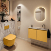 MONDIAZ TURE-DLUX Meuble toilette - 80cm - Ocher - EDEN - vasque Glace - position droite - 1 trou de robinet SW1103391