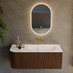 MONDIAZ KURVE-DLUX Meuble de salle de bains 115 cm avec module 25 L couleur Walnut avec 1 tiroir et 1 porte. Lavabo BIG SMALL droite sans trou de robinet couleur Frappe. SW1137424