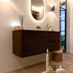 Mondiaz CIRO-DLUX Meuble de salle de bains - 120x45x50cm - Plan vasque solid surface Lava - 1 lavabo à droite - sans trous de robinetterie - 2 tiroirs - Noyer SW1530193