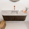 Mondiaz JOYA-DLUX 93.2cm meuble de salle de bains - arrondi gauche et droite couleur Walnut - Vasque FAYE position Milieu Sans trou de robinet couleur Glace. SW1422452