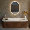 MONDIAZ KURVE Meuble de salle de bains 140 cm avec module 25 Len R couleur Walnut avec 1 tiroir et 2 portes. Lavabo BIG SMALL central sans trou de robinet Talc. SW1138290