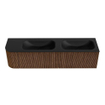 MONDIAZ KURVE 175cm Meuble salle de bain avec module 25 G - couleur Walnut - 2 tiroirs - 1 porte - vasque BIG SMALL double / droite - sans trous de robinet - Urban SW1138527