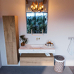 Mondiaz ALAN-DLUX Ensemble de meuble - 110cm - meuble Washed Oak mat - 1 tiroir - Lavabo Cloud Opalo suspendu - vasque Centre - 0 trous de robinet SW808543