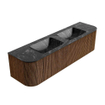 MONDIAZ KURVE-DLUX 170cm Meuble salle de bain avec module 25 G et D - couleur Walnut - 1 tiroir - 2 portes - vasque LEAF double - 2 trous de robinet - couleur Lava SW1137272