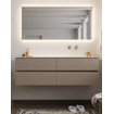 Mondiaz VICA ensemble de meuble de salle de bain - 150cm - meuble sous-vasque fumée - 4 tiroirs - lavabo lune droite - sans trou de robinet version XL 60cm de haut SW1089840