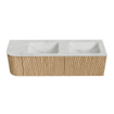 MONDIAZ KURVE-DLUX 155cm Meuble salle de bain avec module 25 G - couleur Oak - 2 tiroirs - 1 porte - vasque LEAF double / droite - 2 trous de robinet - couleur Opalo SW1137605