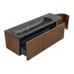 MONDIAZ KURVE-DLUX 145cm Meuble salle de bain avec module 25 D - couleur Walnut - 1 tiroir - 1 porte - vasque BIG LARGE gauche - sans trou de robinet - couleur Lava SW1137266