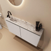 MONDIAZ TURE-DLUX Meuble toilette - 100cm - Linen - EDEN - vasque Glace - position gauche - 1 trou de robinet SW1103370