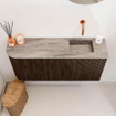 Mondiaz JOYA-DLUX 91.6cm toiletmeubel - ronding links kleur Walnut - Wastafel FAYE positie Rechts Zonder kraangat kleur Oza. SW1424589