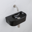 QeramiQ Fuente Ensemble de Lavabo - 40x21.5x12cm - lisse - demi-rond - céramique - ensemble de robinet en acier inoxydable brossé - bouchon de vidange - siphon abaissé - noir mat SW1233100