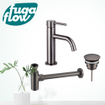 FugaFlow Eccelente Sobrado Slim Slim Kit mitigeur lavabo - robinet bas - bonde nonobturable - siphon design - PVD Gunmetal SW1124331