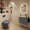 MONDIAZ TURE-DLUX Meuble toilette - 60cm - Dark Grey - EDEN - vasque Ostra - position droite - 1 trou de robinet SW1104803