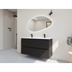 HR Infinity XXL ensemble de meubles de salle de bain 3d 120 cm 2 lavabos en céramique gala blanc 2 trous de robinet 2 tiroirs noir mat SW863502
