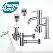 FugaFlow Eccelente Sobrado Slim Kit robinet lavabo - pour double vasque - robinet bas - bonde clic clac - siphon design bas - Chrome brillant SW1124405