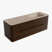 Mondiaz CIRO-DLUX Badkamermeubelset - 140x45x50cm - Solid surface wastafel Arena - 1 wasbak Rechts - zonder kraangaten - 4 lades - Walnut SW1530438