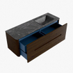 Mondiaz CIRO-DLUX Ensemble de meubles de salle de bains - 140x45x50cm - lavabo solid surface Lava - 1 vasque à droite - sans trous de robinet - 4 tiroirs - Noyer SW1530181