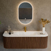 MONDIAZ KURVE-DLUX 140cm Meuble salle de bain avec module 25 G et D - couleur Walnut - 1 tiroir - 2 portes - vasque BIG SMALL centre - 1 trou de robinet - couleur Ostra SW1137855