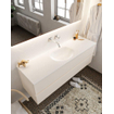 Mondiaz VICA ensemble de meuble de salle de bain - 150cm - meuble sous-vasque lin - 2 tiroirs - lavabo lune milieu - sans trou de robinet - miroir LED - version XL 60cm haut SW1098284