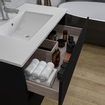 Adema Chaci Meuble salle de bain - 80x46x55cm - 1 vasque en céramique blanche- 1 trou de robinet - 2 tiroirs - miroir rond avec éclairage - noir mat SW816265