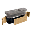 MONDIAZ THOR-DLUX 150cm badmeubel ronding links + rechts kleur Oak met 1 lade en 2 deuren. Vrijhangende wastafel CLOUD Midden 1 kraangat kleur Oza. SW1464848