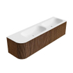 MONDIAZ KURVE 165cm Meuble salle de bain avec module 25 G - couleur Walnut - 2 tiroirs - 1 porte - vasque BIG SMALL double / droite - 2 trous de robinet - Talc SW1138342