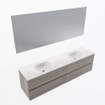 Mondiaz Vica ensemble de meuble de salle de bain - 180cm - meuble sous-vasque marron clair gris - 4 tiroirs - lavabo lune double - 2 trous de robinet - couleur talc - miroir LED - version XL 60cm de haut SW1091384