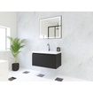 HR Matrix ensemble meuble de salle de bain 3d 80cm 1 tiroir sans poignée avec bandeau couleur noir mat avec vasque djazz 1 trou pour robinet blanc SW857031
