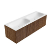 MONDIAZ KURVE 140cm Meuble salle de bain - couleur Walnut - 2 tiroirs - vasque BIG SMALL double - 2 trous de robinet - Talc SW1138325