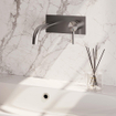 BRAUER Brushed Edition Wastafelmengkraan inbouw - gebogen uitloop links - hendel lang smal - inclusief inbouwdeel - afdekplaat - model A 1 - PVD - geborsteld RVS SW374374
