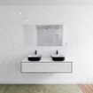 Mondiaz Lagom Meuble salle de bains 140x30.9x45cm Solid Surface Urban 2 tiroirs avec lavabo BINX vasque à poser double 2 trous de robinet SW409359