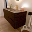 Mondiaz CIRO-DLUX Badkamermeubelset - 120x45x50cm - Solid surface wastafel Sombra - 1 wasbak Rechts - 1 kraangat - 2 lades - Walnut SW1530734