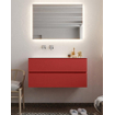 Mondiaz VICA ensemble de meuble de salle de bain - 100cm - meuble sous-vasque fire - 2 tiroirs - lavabo cloud gauche - sans trou de robinet - miroir LED - version XL 60cm de haut SW1098021