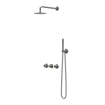 IVY Pact Ensemble douche pluie - encastrable - symétrie - 2 robinets d'arrêt - bras mural 40 cm - pomme de douche slim 20 cm - support avec sortie - flexible de douche 150 cm - douchette stick - Metal black brossé PVD SW1036625