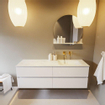 MONDIAZ VICA-DLUX Ensemble meuble de salle de bains - 150cm - meuble bas talc - 4 tiroirs - lavabo encastré cloud à droite - sans trous de robinetterie - version haute 60cm - opalo SW1088532
