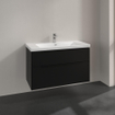 Villeroy & Boch Subway 3.0 meuble sous-lavabo - 100x55x45cm - avec poignée Volcano Black 2 tiroirs à fermeture douce 1 découpe pour siphon panneau de particules volcano black SW730378