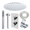 Fortifura Calvi Ensemble de douche pluie encastrable - thermostatique - bras plafond - pommeau 25cm - douchette stick - flexible en métal - Chrome SW1233138